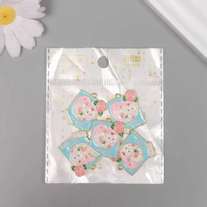 Декор для творчества металл, эмаль "Два влюблённых котика" 2,8х2,4 см