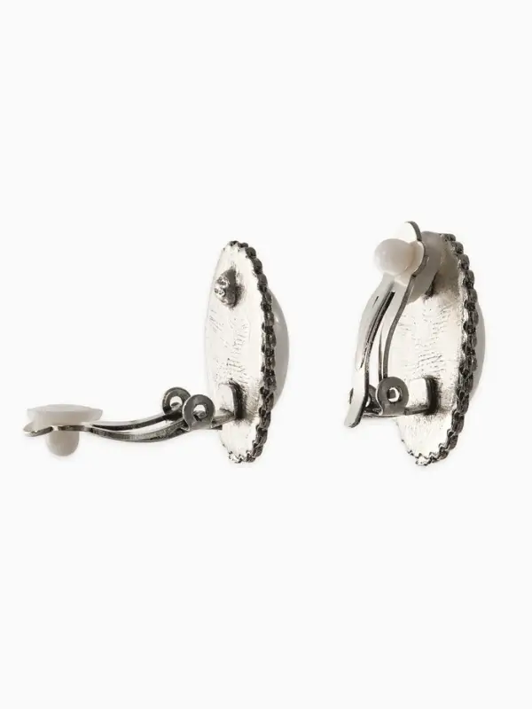 Клипсы "Винтаж" овал жемчуга, цвет белый в чернёном серебре