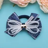 Резинка для волос &laquo;Школьница&raquo;, бант мелкий узор, 8 см, бело-синяя