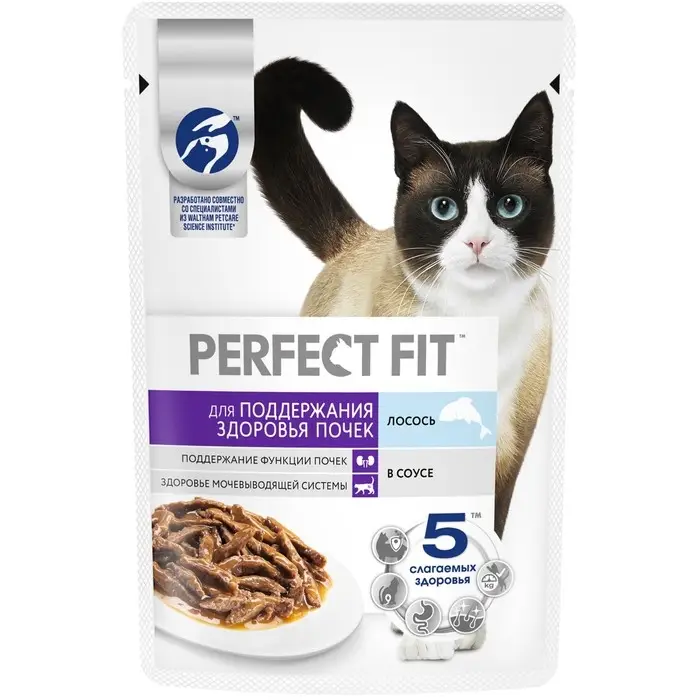 Влажный корм Perfect Fit "Здоровые почки" для кошек , лосось, пауч, 75 г