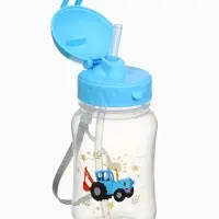 Поильник-непроливайка с трубочкой, 270 мл, Синий трактор