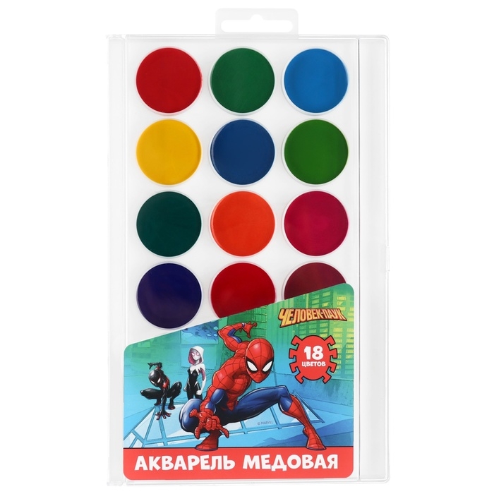 Акварель 18цв пластик, &laquo;Человек-паук&raquo;, европодвес