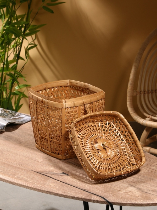 Корзина плетёная "Баскет" бамбук 24х24х28 см, светлая