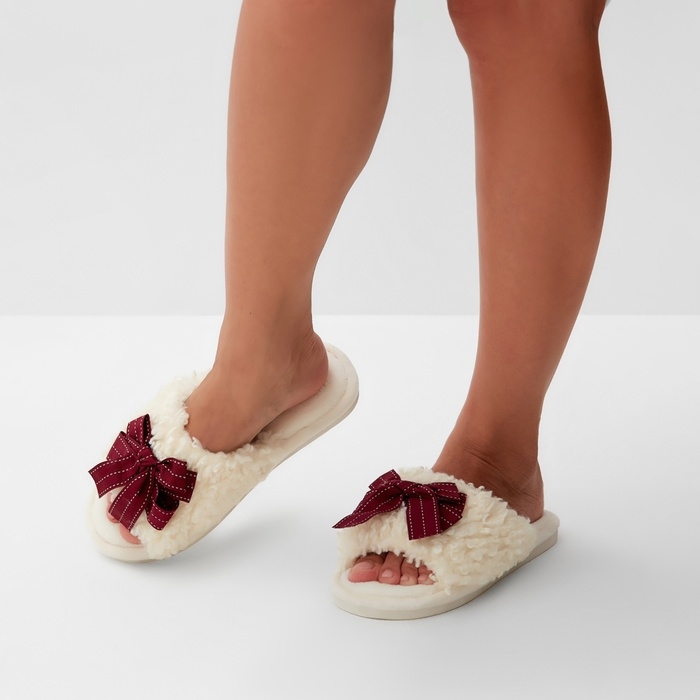 Тапочки женские с открытым носом, размер 36-37, бордовый бант Тапочки женские с открытым носом, размер 36-37, бордовый бант