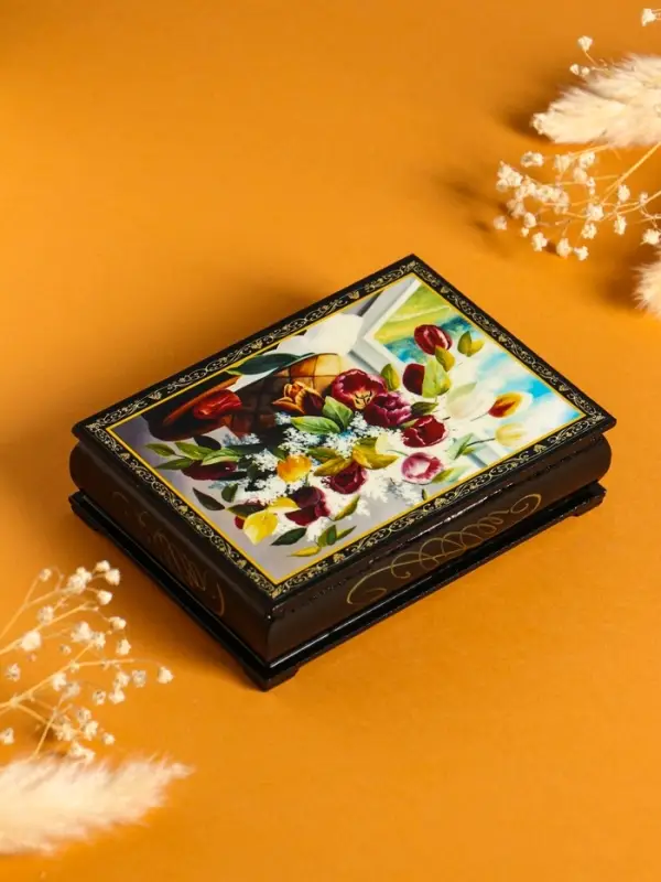 Шкатулка &laquo;Цветы в корзине&raquo;, 10&times;14 см, лаковая миниатюра