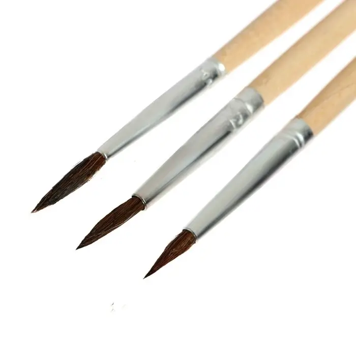 Набор кистей белка круглые 3 штуки (№1,2,3) с деревянными ручками на блистере