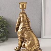 Подсвечник полистоун на 1 свечу "Спаниель" золото 14,5х9х24 см