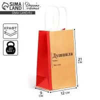Пакет подарочный крафтовый, упаковка, &laquo;Душнила&raquo;, 12 х 21 х 9 см
