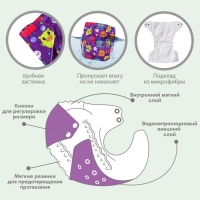 Многоразовый подгузник &laquo;Монстрики&raquo;, 3-15 кг, цвет фиолетовый, Крошка Я
