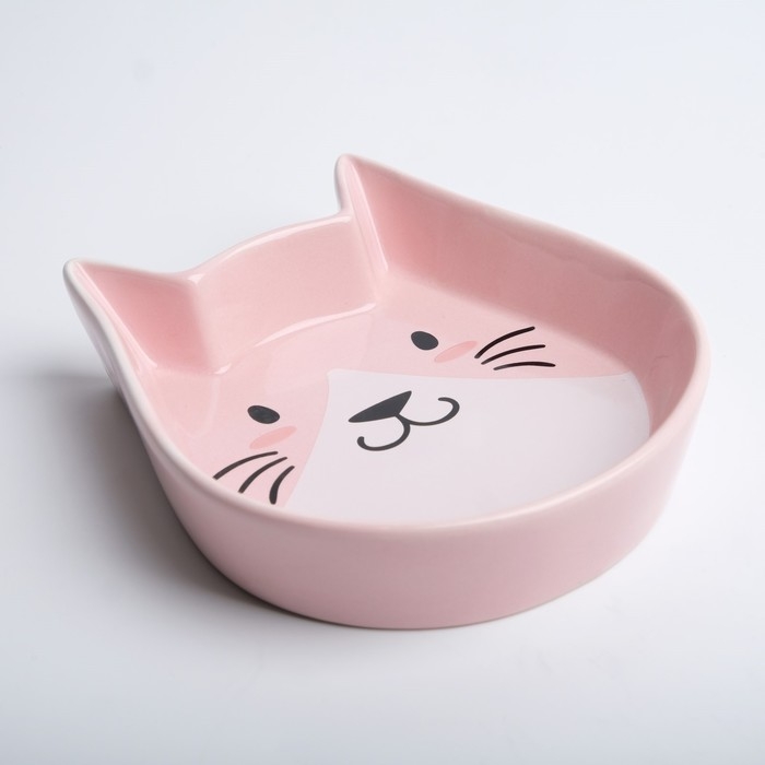 Миска керамическая "Голова кота 2" 200 мл, 15 x 13 x 3 cм, розовая