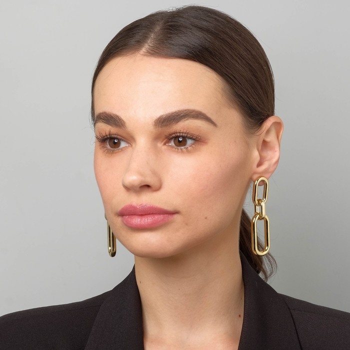 Серьги металл &laquo;Цепь&raquo; овалы, 3 звена, цвет золото