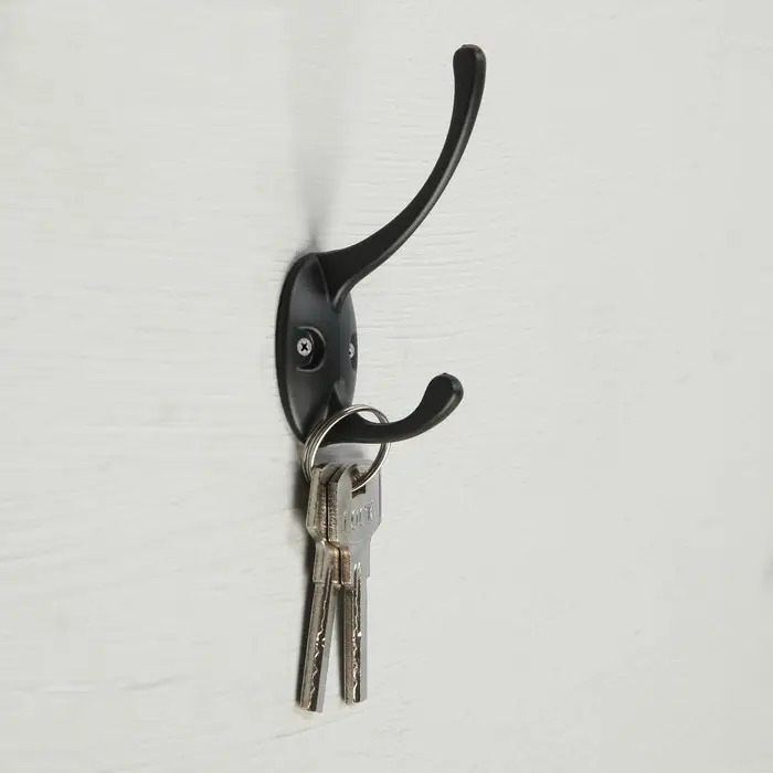 Крючок мебельный ТУНДРА TKd=002 LIGHT, двухрожковый, черный