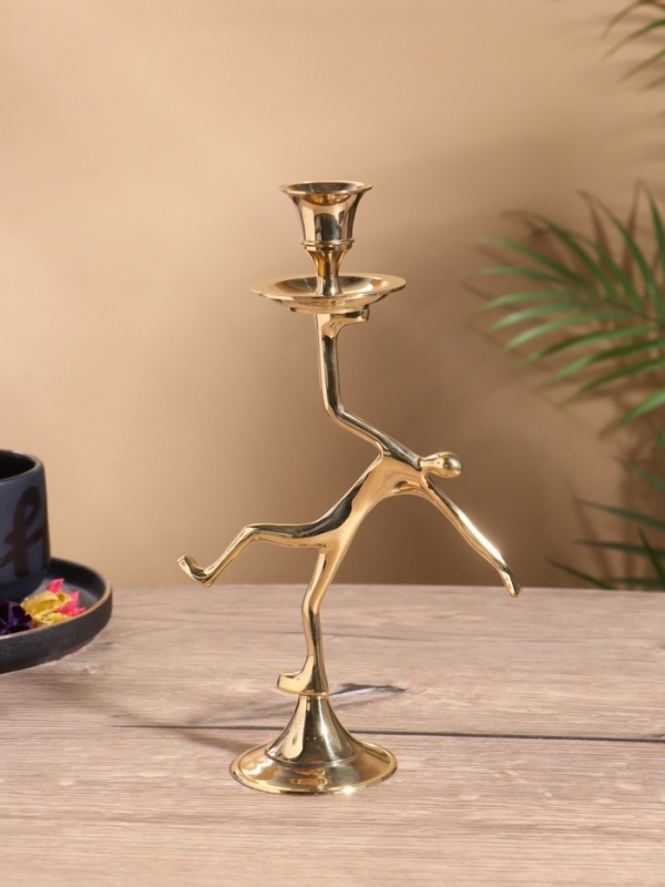 Подсвечник на 1 свечу "Люмьер" на конусе 14х6,5х23 см, латунь, цв. золото