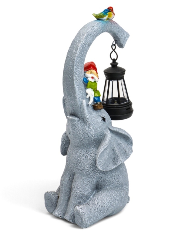 Садовая фигура с подсветкой "Слоник с гномами" 12х10х27см