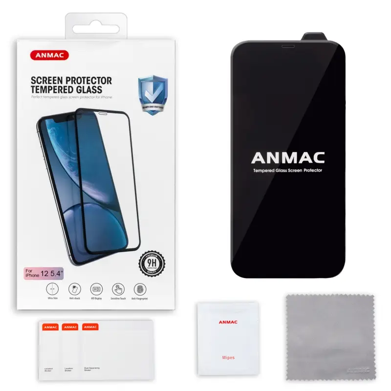 Защитное стекло iP 12 Mini 3D ANMAC черный усиленное  Арт.1137321