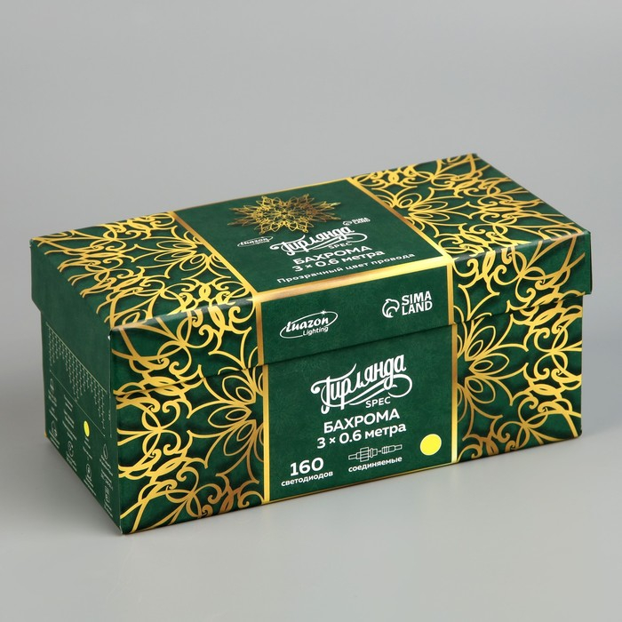 Гирлянда &laquo;Бахрома&raquo; 3 &times; 0.6 м, IP44, УМС, прозрачная нить, 160 LED, свечение жёлтое, 220 В