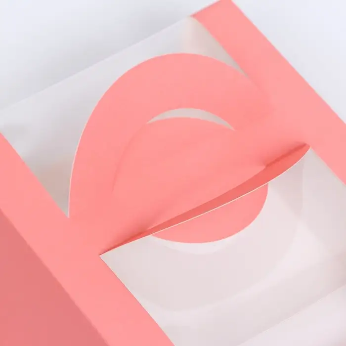 Коробка под бенто-торт с окном, розовый, 14&times;14&times;8 см