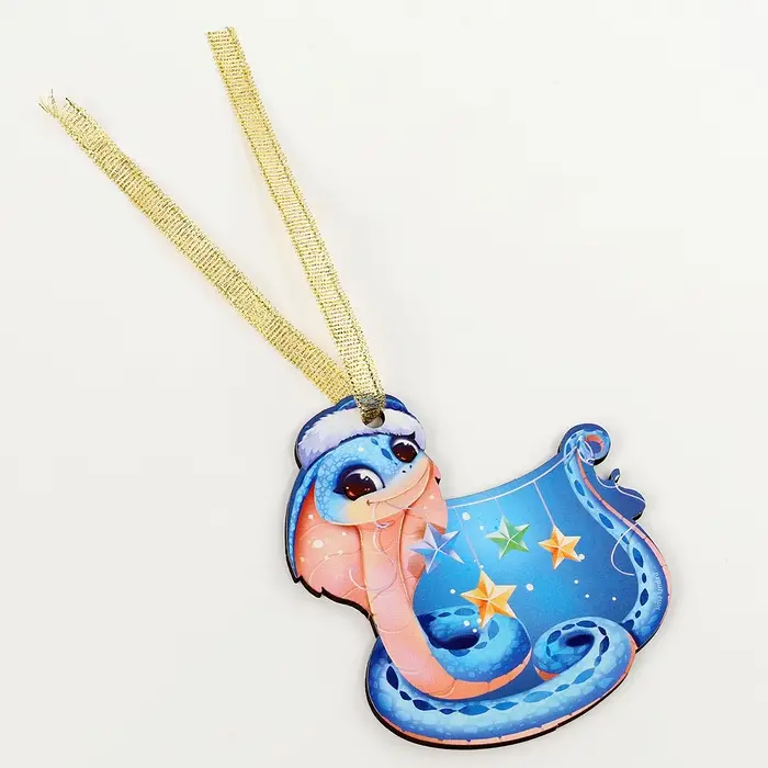 Ёлочная игрушка - подвеска деревянная &laquo;Новый год! Праздничная змея&raquo;, символ года 2025