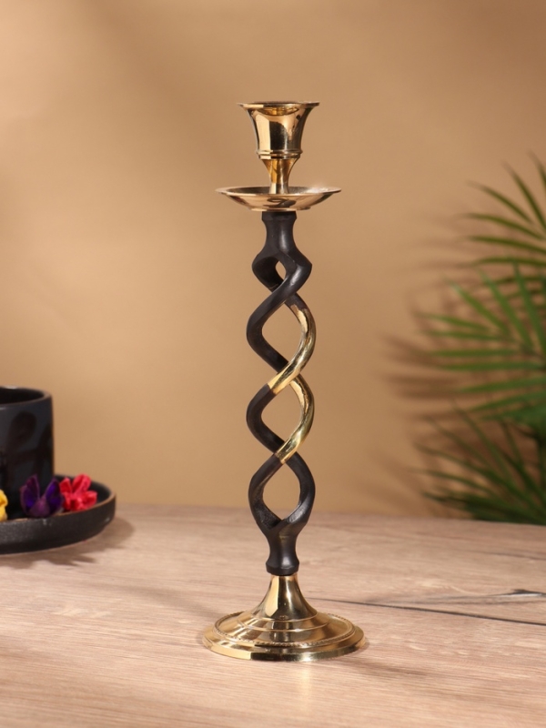 Подсвечник на 1 свечу "Золотое сечение" латунь, черный с золотом 7х7х24,5 см