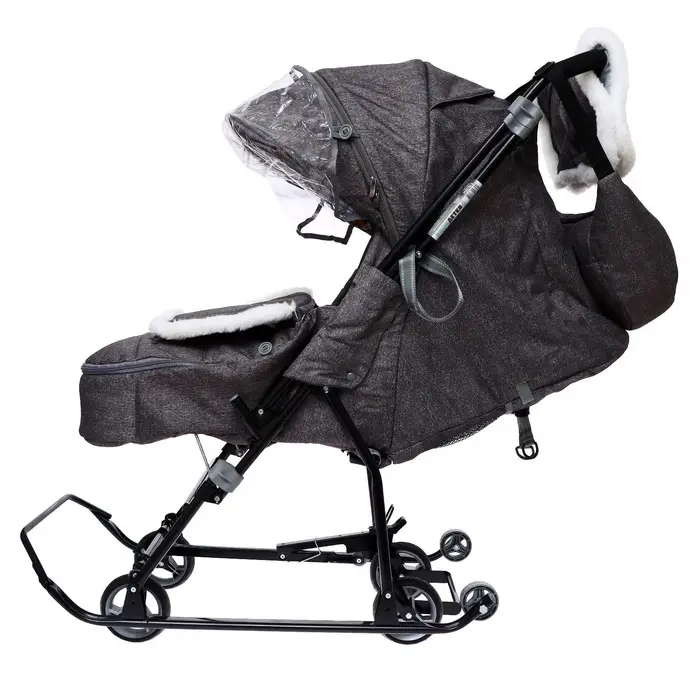 Санки - коляска &laquo;Наши детки 6&raquo;, чехол для ног, муфта, сумка, принт с ламой, серый