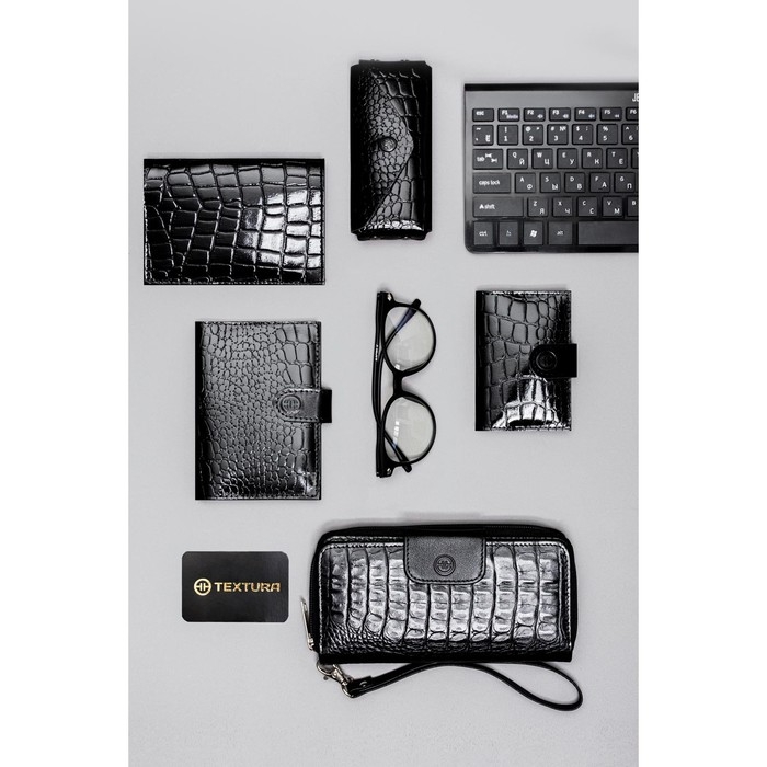 Ключница на кнопке TEXTURA, длина 15 см, металлическое кольцо, цвет чёрный Ключница на кнопке TEXTURA, длина 15 см, металлическое кольцо, цвет чёрный