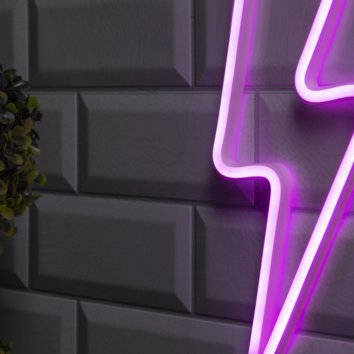 Неоновая вывеска &laquo;Молния&raquo; 13 &times; 33.5 см, батарейки ААх3 (не в комплекте), USB, свечение розовое