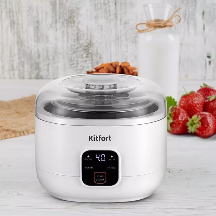 Йогуртница Kitfort KT-6082, 15 Вт, 1000 мл, 1 ёмкость, таймер, металл, белая