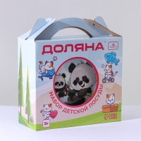 Набор детской посуды из керамики Доляна &laquo;Семья пандочек&raquo;, 3 предмета: кружка 230 мл, миска 400 мл, тарелка d=18 см