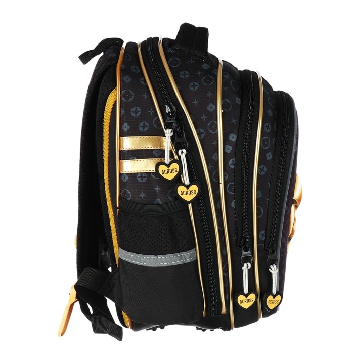 Рюкзак школьный 40х33х15см, эргономичная спинка, Across 410, черный/золотой