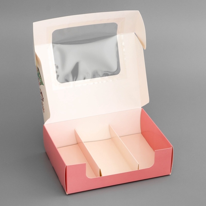 Коробка складная, под 3 эклера, кондитерская упаковка Коробка складная, под 3 эклера, кондитерская упаковка "Подарок для тебя", 20 х 15 х 6 см