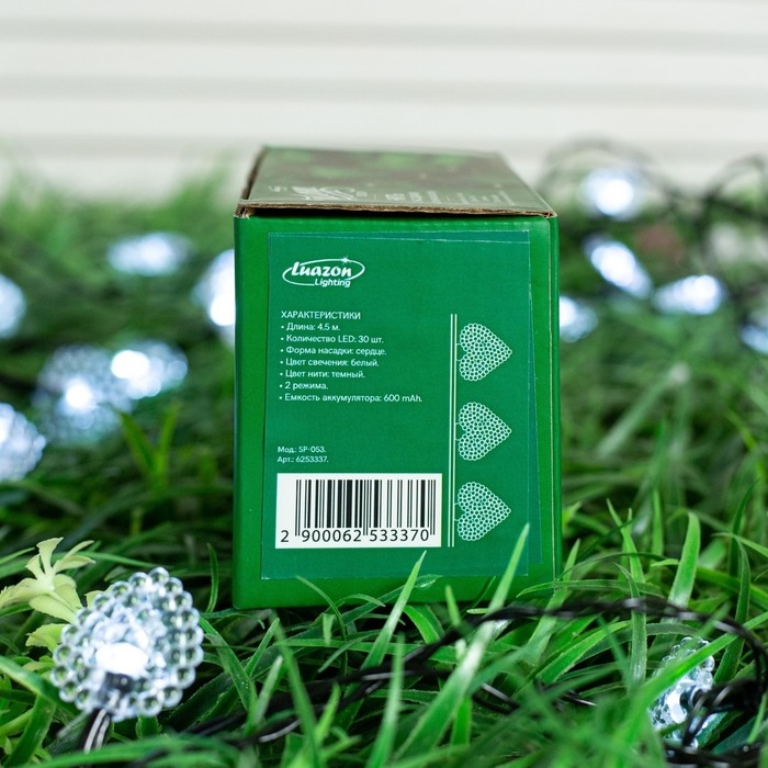 Гирлянда «Нить» 4.5 м с насадками «Сердца», IP44, тёмная нить, 30 LED, свечение белое, 2 режима, солнечная батарея Гирлянда «Нить» 4.5 м с насадками «Сердца», IP44, тёмная нить, 30 LED, свечение белое, 2 режима, солнечная батарея