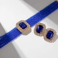 Набор 2 предмета; серьги, колье &laquo;Роскошь&raquo; крупный камень, цвет синий в золоте, 42 см