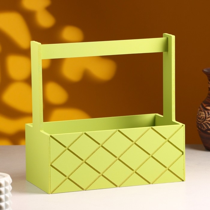 Кашпо деревянное "Эллада большая, сетка", с ручкой, 25&times;12,5&times;10(25) см Фисташковый