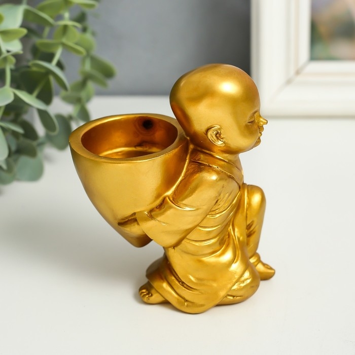 Сувенир полистоун подсвечник на 1 свечу "Маленький будда" 7,5х5х10 см