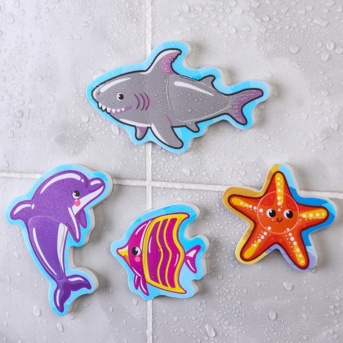 Игрушка пазл для ванны "Морской мир" с сачком + удочка, Крошка Я