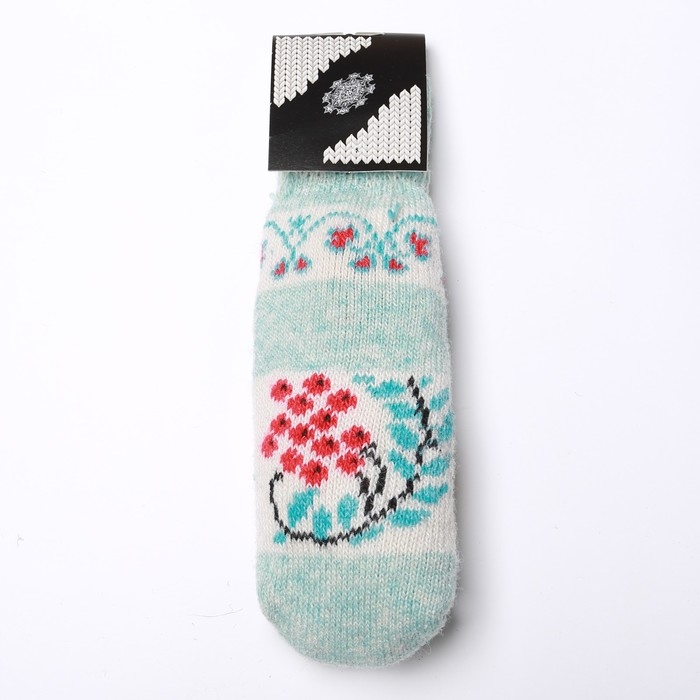 Варежки женские шерстяные &laquo;Рябинка&raquo;, цвет голубой, размер 20-22