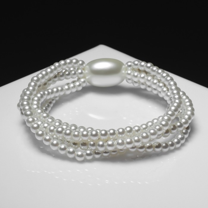 Браслет жемчуг &laquo;Империя&raquo;, 5 нитей, бусины № 4, 14, цвет молочный