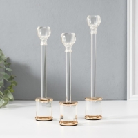 Подсвечник металл, акрил "Квадрия" d=2,2 см, набор 3 шт h=24,5 см, 22 см, 20,5 см Подсвечник металл, акрил "Квадрия" d=2,2 см, набор 3 шт h=24,5 см, 22 см, 20,5 см