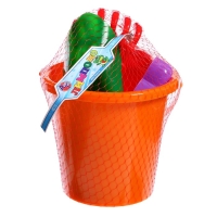 Набор для игры в песке №20: ведро большое, совок, грабли, 4 формочки