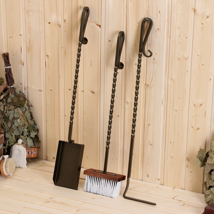Дровница + 3 предмета (совок 64 см, щетка 58 см, кочерга 67 см) 46х42х63 см