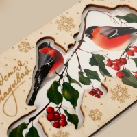 Конверт для денег деревянный резной &laquo;Всё сбудется&raquo;, снегири на ветке, 16.5 х 8 см, Новый год