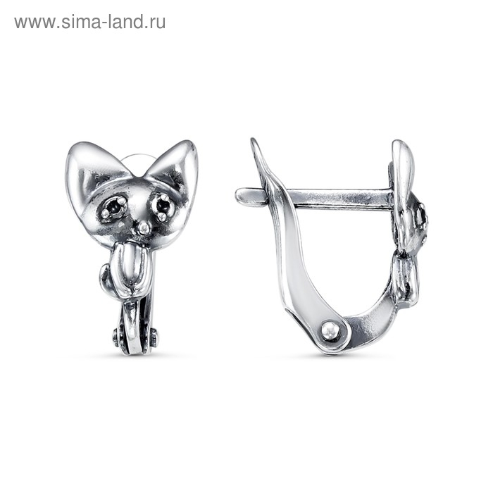 Серьги детские &laquo;Котёнок&raquo; малыш, посеребрение с оксидированием