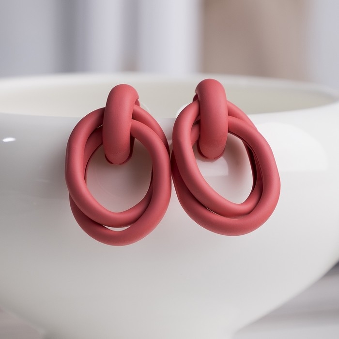 Серьги металл &laquo;Боттега&raquo; два овала, цвет розовый