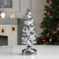 Светодиодная фигура &laquo;Серебристая ёлка&raquo; 9 &times; 29 &times; 9 см, стекло, батарейки АААх3 (не в комплекте), свечение тёплое белое