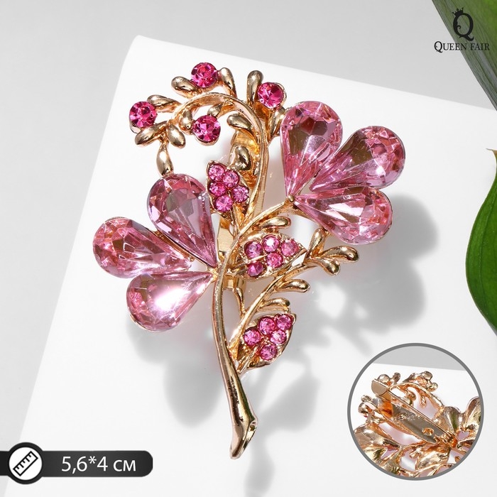 Брошь &laquo;Цветок&raquo; трилистник, цвет розовый в золоте