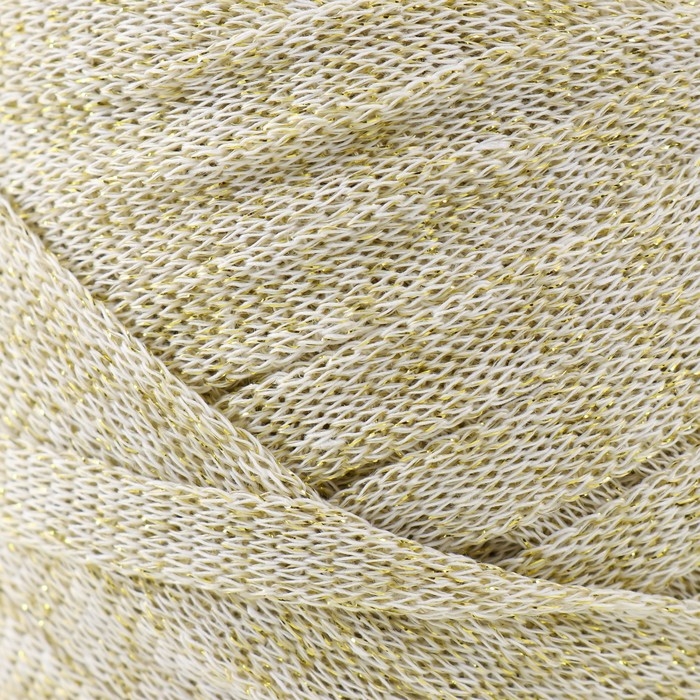 Трикотажная пряжа "Риббон" с люрексом 85м/170&plusmn;5 гр (Белый, люрекс: Золото)