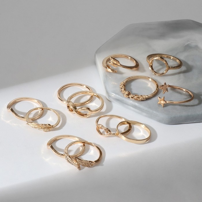 Набор колец 12 штук «Тренд» сокровище, цвет золото, размер МИКС Набор колец 12 штук «Тренд» сокровище, цвет золото, размер МИКС