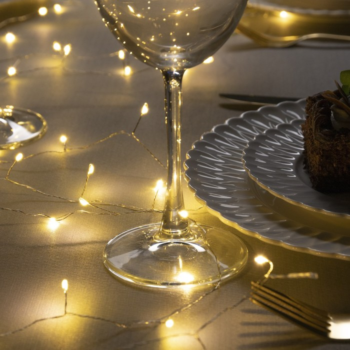 Гирлянда &laquo;Мишура&raquo; 10 м роса, IP20, серебристая нить, 200 LED, свечение тёплое белое, 12 В