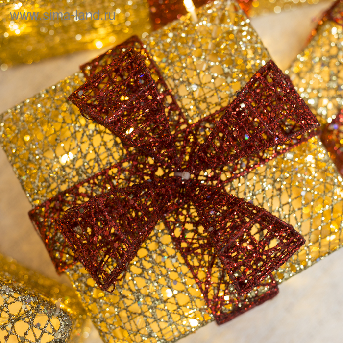 Светодиодная фигура &laquo;Подарки с красной лентой&raquo; 15, 20, 25, 30, 35, 40 см, текстиль, металл, 220 В, 8 режимов, свечение тёплое белое