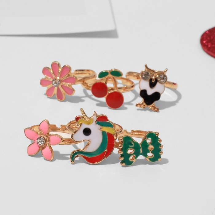 Кольца детские набор 12шт &laquo;Выбражулька&raquo; яркие краски, форма МИКС, цвет МИКС в золоте, б-р